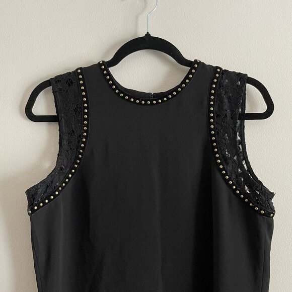 Calvin Klein Wmn S Black Lace Trim Riveted Sleeveless Zip Pullover Shell Blouse - Picture 2 of 8